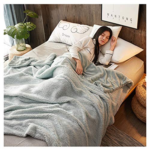 Manta De Doble Capa de Terciopelo Que Espesa Terciopelo Cordero Caliente del Invierno Doble Individual fácil de almacenar (Color : Green, Size : 150 * 200cm)