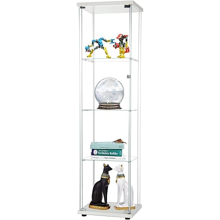 Beauty4U 4-Shelf Glass Countertop Display Cabinet with Door, Floor Standing Curio Glass Bookshelf for Living Room Bedroom Office, 64"x 17"x 14.5", White