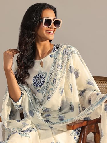Image of Libas Printed Silk Blend Straight Kurta with Trouser and Dupatta
