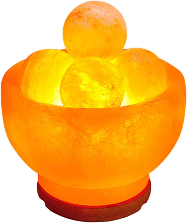 Himalayan Salt Lamp Night Light Pink Rock Salt Bowl with 5 Salt Balls Hand Carved with Taly Wood Base,2 Bulbs for Lightning,Air Purifying,Gifts, Massage New