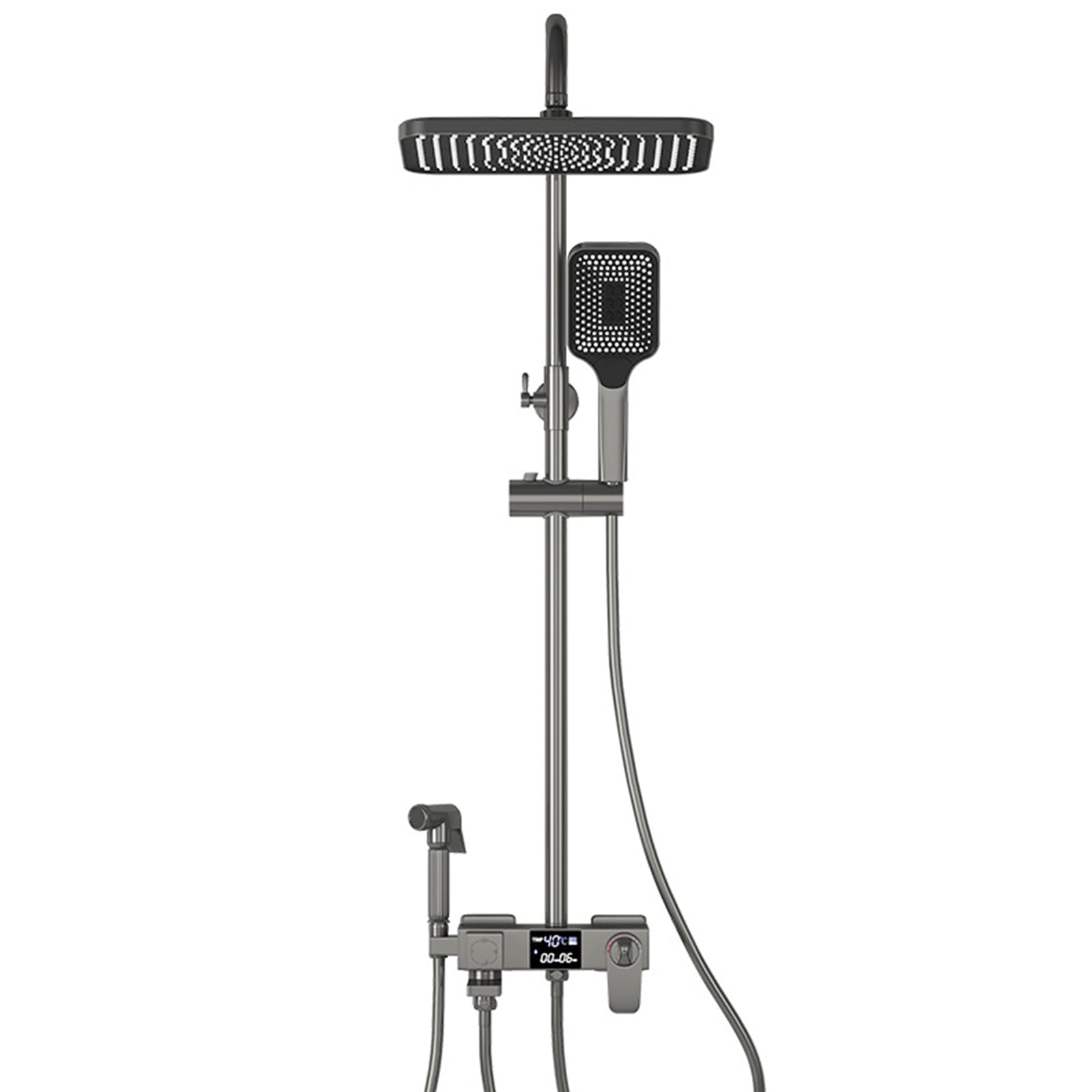 ZYCHSJXA Shower Faucet Set Thermostatic Digital Display with Swivel Tub Spout, Bathroom Combo 32 * 20Cm Rain and Hand, Bidet Sprayer,Gun Gray