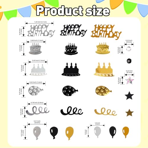 Image of Gold and Black Happy Birthday Confetti, 3000 Pcs Birthday Cake Table Metallic Foil Confetti Party Table Decor for Party, Baby Shower, DIY Arts and Crafting