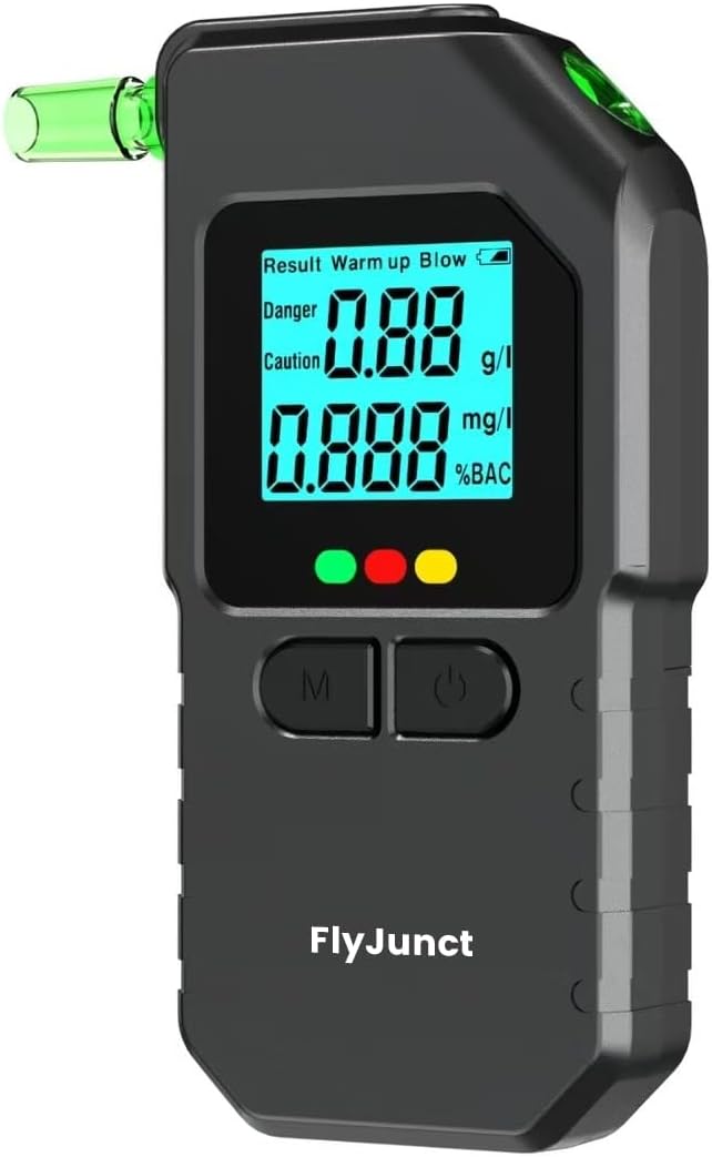 Professional Digital Breath Alcohol Detector, Black LCD Display, Portable BAC Tester with Backlit Screen, Advanced Through-Air Volume Technology, Dual Unit Measurement