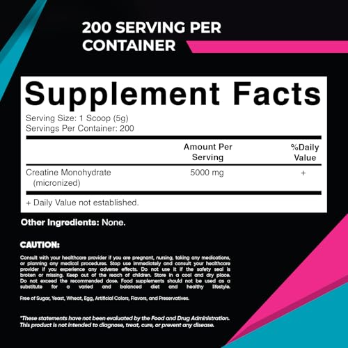 Vitamatic Creatine Monohydrate Powder – 5000 mg Per Serving, 1 kg, Unflavored, Micronized Creatine Supplement, Vegan, Non-GMO, Gluten Free