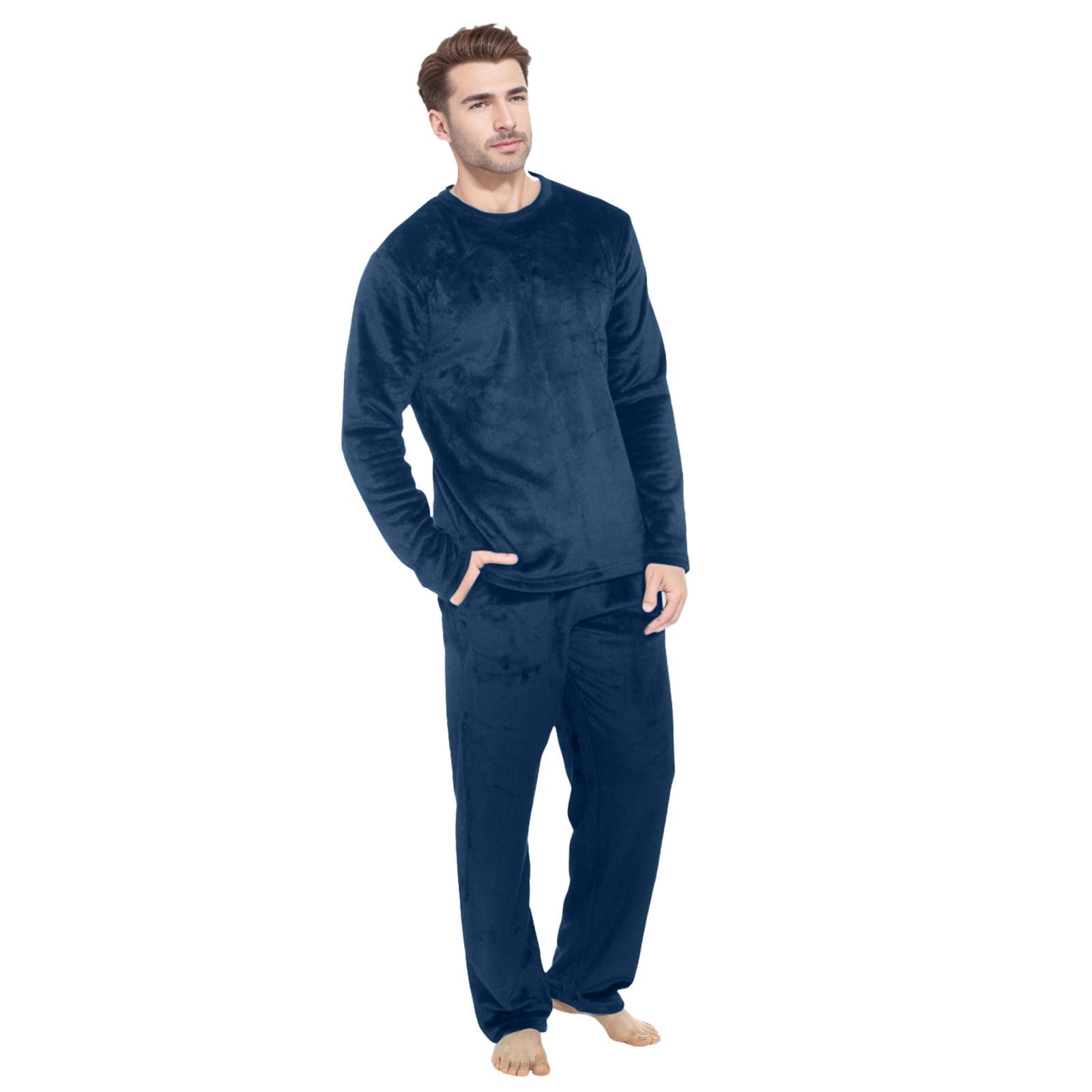 Pijama de franela para hombre, ropa de dormir suave y holgada, ropa de descanso, ropa cómoda para el hogar, conjunto de pijama cálido de invierno