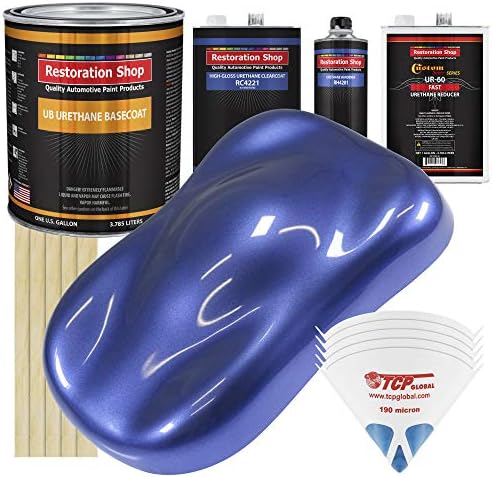 Restoration Shop - Indigo Blue Metallic Urethane Basecoat with Clearcoat Auto Paint - Complete Fast Gallon Paint Kit - Professional High Gloss Automotive, Car, Truck Refinish Coating
