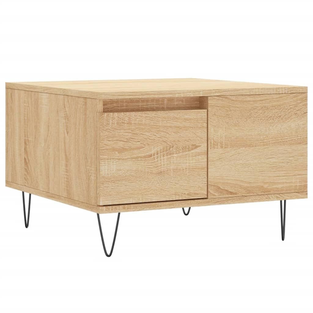 Table basse chêne Sonoma 55x55 cm carrée avec tiroir de rangement en métal