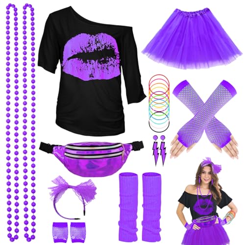 Costume des années 80 femme complet avec tutu et jambières pour un look fluo rapide