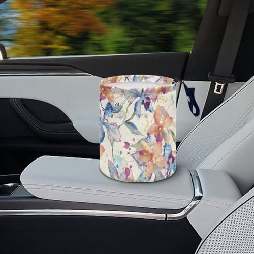 Image of Vintage Floral Car Garbage Can Mini Trash Bin Organizer Storage Bag Waterproof Portable Men Accessory Car Decor