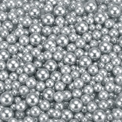Image of sourcing map 800Pcs Faux Pearl for Crafting, 3-8mm No Hole ABS Round Pearls for Vase Fillers, Jewelry Making, Vase Filler, Cosmetic Boxes, DIY Parts, Table Scatter, Home Decoration, Silver Grey