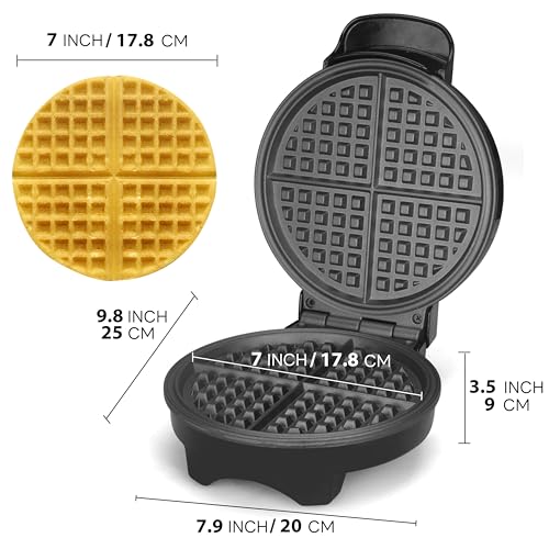 FineMade 7 Inches Round Classic Waffle Maker Machine, Mini Waffle Maker, Non-stick Waffle Irons, Thin Waffle Maker Crispy, Black by FineMade - Image 7