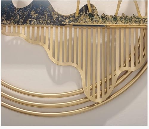 Image of F-RIQA METAL Large Golden Deer & Mountain Abstract Leaf Design Luxury Wall Hanging Decoration for Living Room, Bedroom, Hallway & Office (Asian) | 150 x 67 cm, 3D Abstract Leaf Design, Luxury Modern Nature Decor, For Living Room, Bedroom, Office