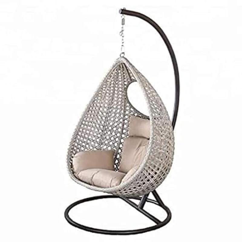 Rattan Single Seater Hammock Swing Chair with Stand and Cushion for Patio Balcony Garden Terrace Living Room Relaxing Chair|Jhula (Off White+Cream) Rattan Single Seater Hammock Swing Chair with Stand and Cushion for Patio Balcony Garden Terrace Living Room Relaxing Chair|Jhula (Off White+Cream)