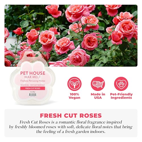 Image of One Fur All Pet House Spring and Summer Wax Melts for Pet Odor, Natural, Plant Based Soy Wax Melts, Long Lasting Fragrance for Fresh Smelling Homes, Fresh Cut Roses