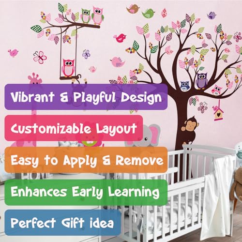 Vinilo decorativo infantil Jungle Pink Owl & Tree miniatura 2