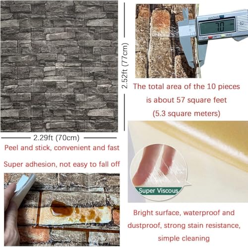 Image of 3D Brick Wallpaper for Wall | Self Adhesive PE Foam DIY Panel | Peel & Stick Decor for Home, Living, Bedroom & Office (70 x 77 cm, Appx 5.8 Sq Ft) (1, Black Stone)