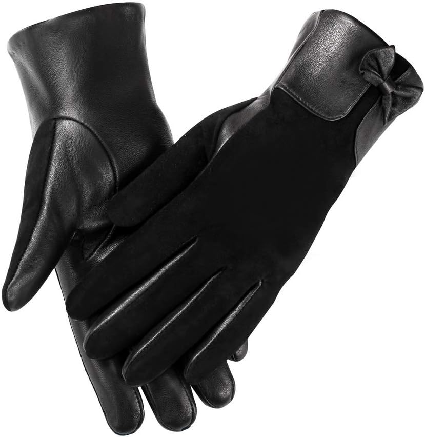 Winter Womens Leather Gloves Black Touchscreen Sheepskin Gloves Soft Warm Driving Cycling Mitten