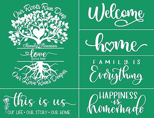 DGAGA Family Silk Screen Stencil, Reusable Self-Adhesive Screen Printing Mesh Transfers for Craft, Welcome Stencil for Painting on Wood/Plate/Cup, Home Decor