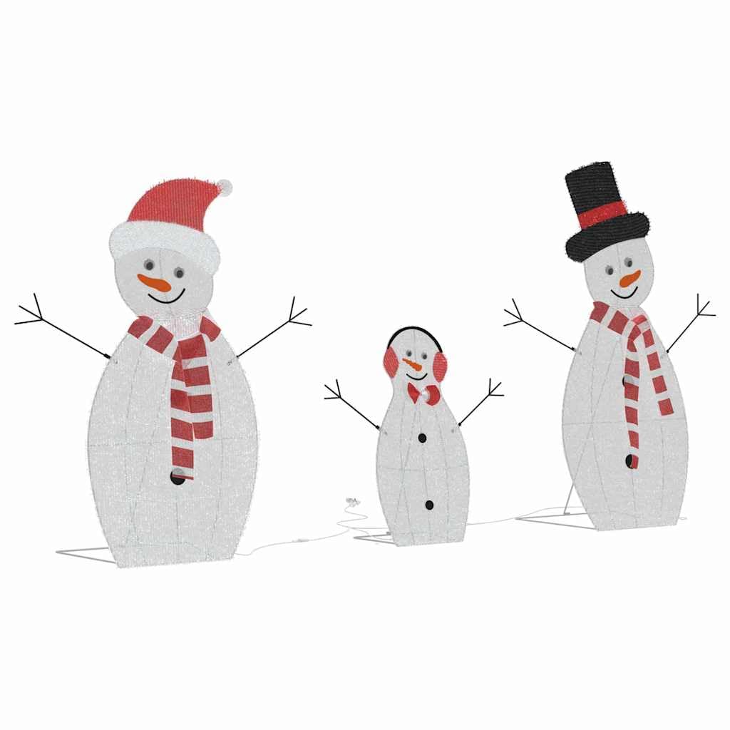 Muñeco de nieve iluminado Familia 3 piezas de poliéster con luz blanca cálida, 56 x 80 cm, alimentado por USB, guirnalda de luces LED, para decoración navideña interior y exterior