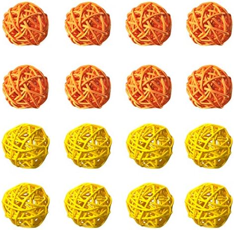 Simoutal 16PCS 2" Mix-Color Decorative Wicker Rattan Balls, Ornament for Bowl Filling, Vase Orbs Fillers, X-MAS, Wedding, Party, Home Decor (5cm,Orange-Yellow)