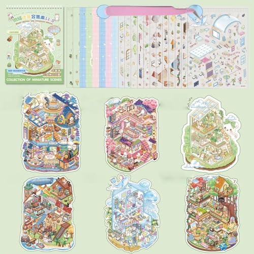 6 Sets Beach Vacation 3D Miniature Scene Stickers, Large Size DIY House Sticker Therapy for Adult Cute 3D Cartoon Sticker Scenes for Adult Kids Relief Stress Pass The Time image 5
