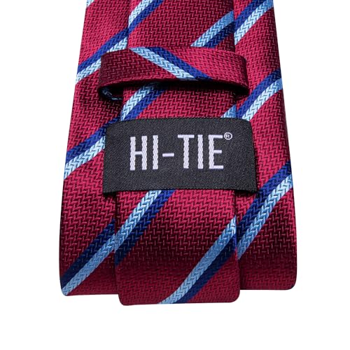 Image of Hi-Tie Men Ties Sets Silk Stripe Paisley Necktie Pocket Square Cufflinks for Business Wedding