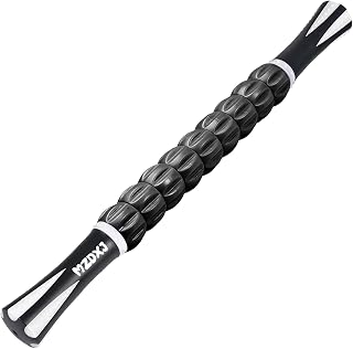 Muscle Roller Stick for Athletes - Deep Tissue Fascia Blaster & Roller Massager for Myofascial Pain Relief - Handheld Physical Therapy & Recovery Tool(White black-18 inch)