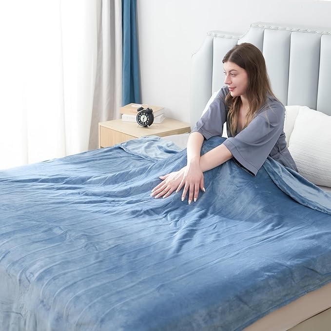 Electric Heated Blanket Throw Size, 50" x 60" Heated Throw with 6 Heating Levels & 3 Hours Auto Off, Machine Washable, ETL & FCC Certified Home Office Use, Blue