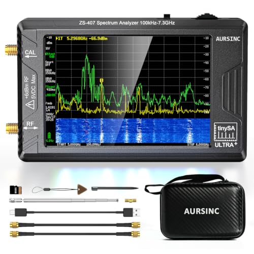 Image of AURSINC Tinysa Ultra+ ZS407 7.3GHz Spectrum Analyzer Bundle with Hard Case | 100kHz-7.3GHz, 2-in-1 RF Signal Generator, 4 inch Touchscreen with Shockproof EVA Case for Field RF Testing, 5000mAh battery