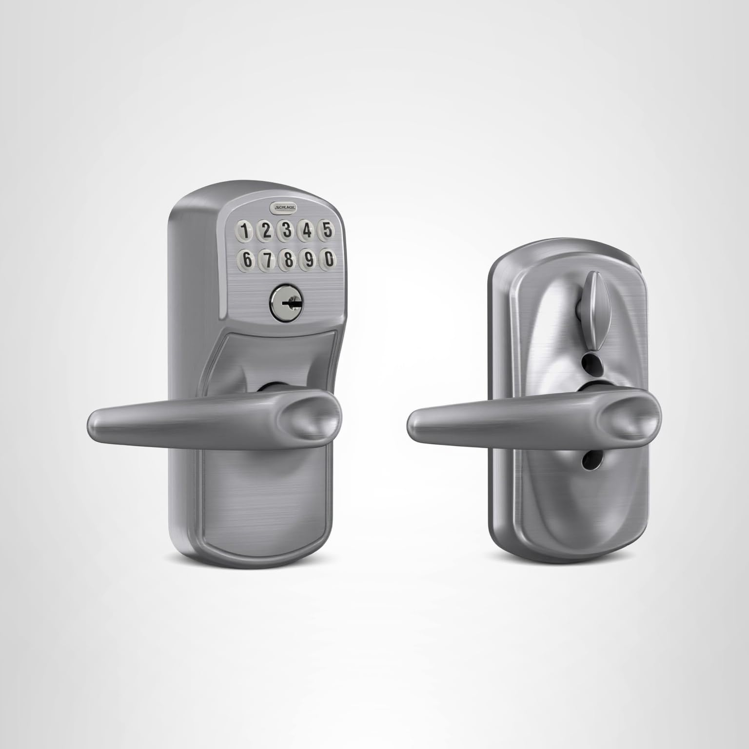 Schlage FE575 Plymouth Keypad Entry With Auto-Lock – Elan Levers, Satin Chrome (Open Box)