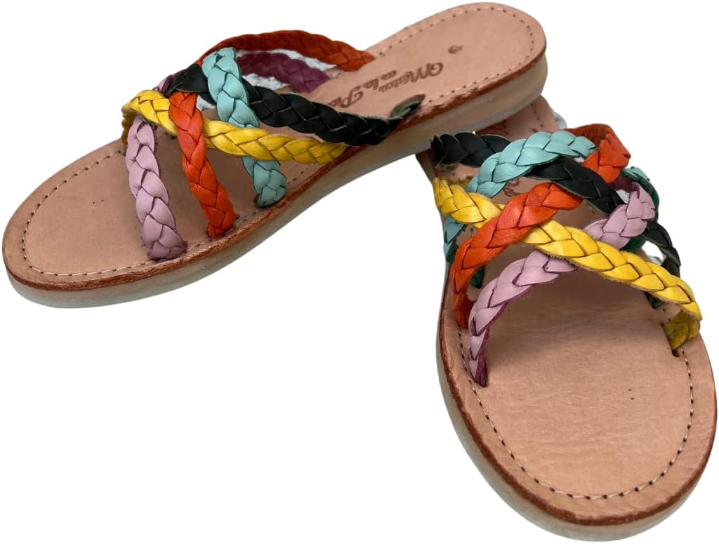 Mexico en la PielHandmade Sandals Colorful Leather for Women, Comfortable Huaraches Multicolor, Sandals for Summer