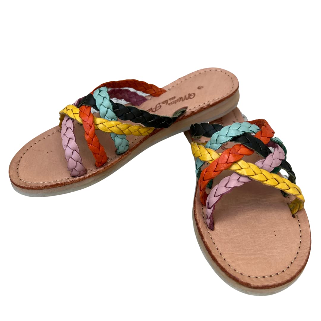 Mexico en la PielHandmade Sandals Colorful Leather for Women, Comfortable Huaraches Multicolor, Sandals for Summer