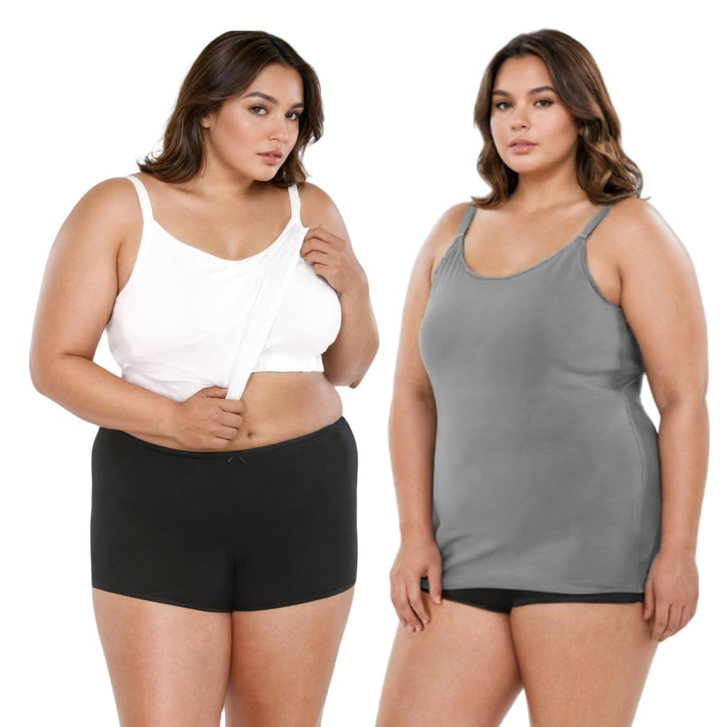 | Plus Size Camisole with Cup | Camisole for Curvy Women | Built-in Bra | Full Coverage | Wire-Free | Removable Cups | Adjustable Straps | Soft Stretch Fabric | Pack of 2-image-49