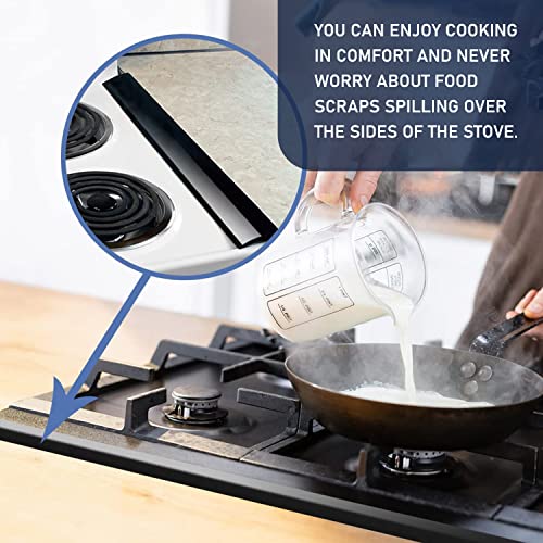 Silicone Stove Gap Covers, 2 Pack Heat Resistant Flexible Oven Gap Filler Seals Gaps Between Stovetop and Counter, Prevents Counterspace Mess (21 Inches, Black)