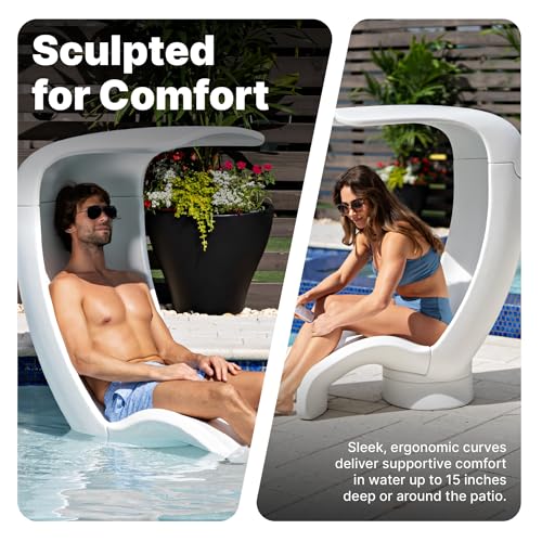 Image of Step2 Mondello Chair with Shade, Outdoor /Indoor Waterproof Patio Furniture, Pool Lounger, Use in Pools Up to 9-Inches of Water or Poolside Ledge, Durable & Weighted, White