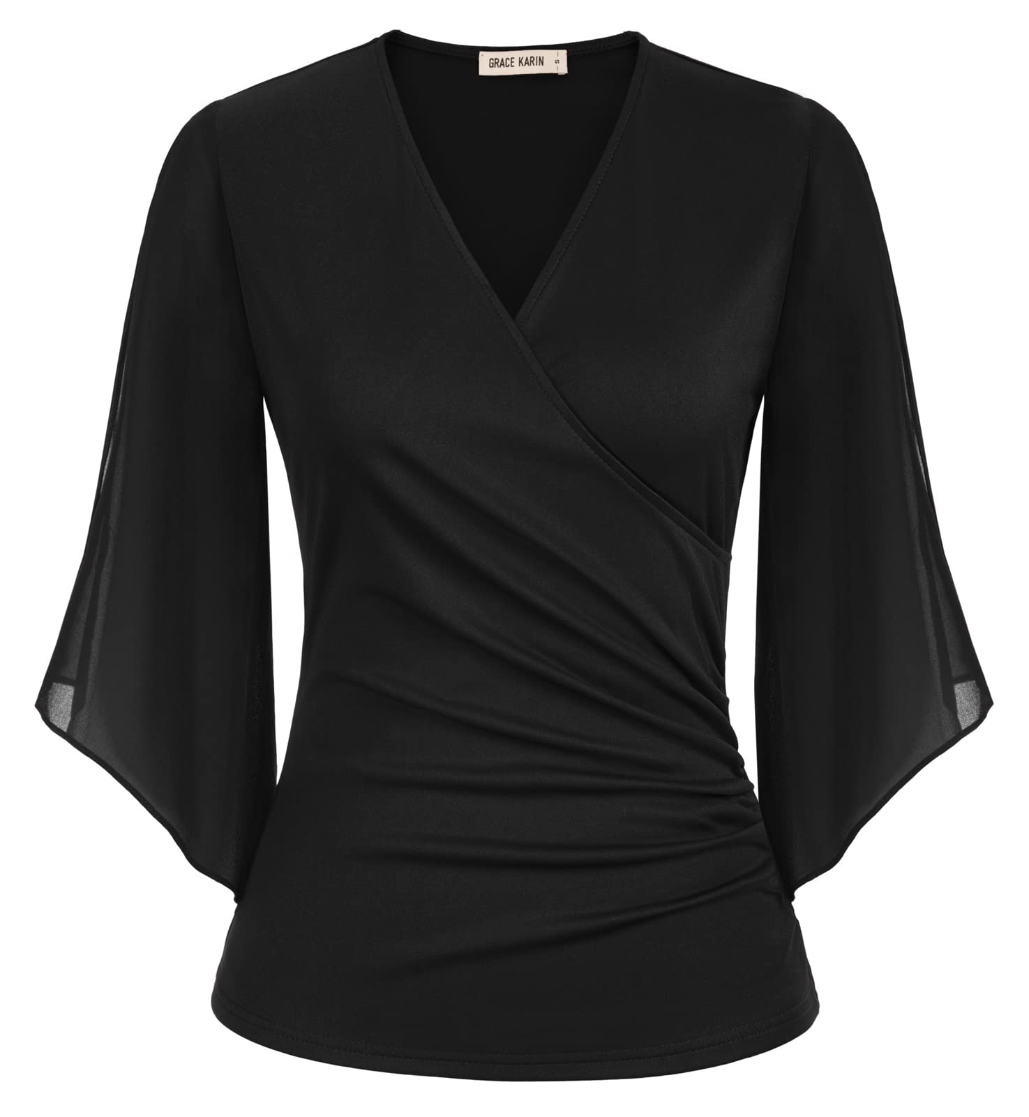 GRACE KARIN Blusa Elegante para Mujer, Manga 3/4, Cuello en V, Estampado Floral, Camisa Informal