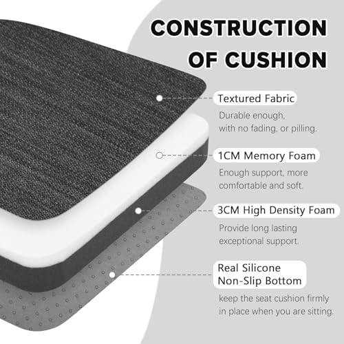 Image of baibu Set of 2 Memory Foam Dual-Layer Design Metal Dining Chair Pads Bar Stool Cushion with Ties for Metal Chairs or Bar Stools - 2 Cushions Only (Gray Black, 14 inch (35cm) 2PC)
