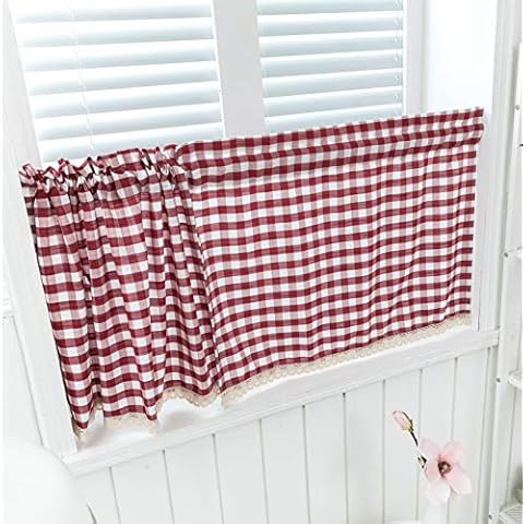 Dreamskull Short curtain kitchen short window curtains kitchen curtain panel curtain curtains opaque vintage bistro curtain short curtain modern checked set of 2 74 x 61 cm x 2 Cover