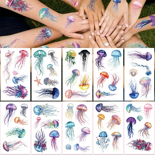 50 Jellyfish Temporary Tattoos Long-Lasting Watercolor Jellyfish Art Tattoos Sticker