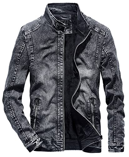 CHARTOU Men Casual Distressed Fleece Lined Denim Jacket Motorcycle Full Zip Up Jean Jacket