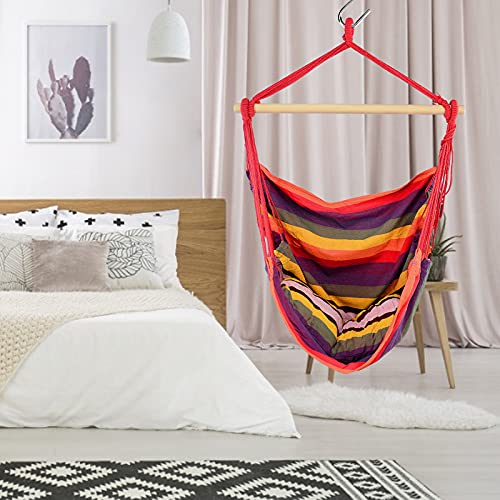 Rxakudedo ハンモックチェア 木枠付き 丈夫なロープ 抱き枕付き*2 コンパクト チェアハンモック ハンモックハンギング 折畳み 大人＆子供兼用 屋内/ 屋外用 6枚目