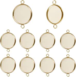 30Pcs 10mm Gold Plated Cabochon Connectors - Blank Bezel Pendant Trays For Jewelry Making