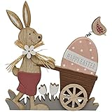 Deko Holz Aufsteller Osterhase | Osterdeko Figuren aus Holz | Tischdeko Wohnzimmer Esstisch Flur | Dekoration für Ostern Wohnung Eingangsbereich | Frühlingsdeko | Hase mit Stroh