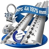 NTG 4 Stück Airlineschiene halbrunde Form - TÜV Zertifiziert - 2m + 20 Stück einfach Fitting + 8 Stück Endkappe im Set mit Bohrungen aus Aluminum | eloxiert | 1975mm | Ladungssicherung