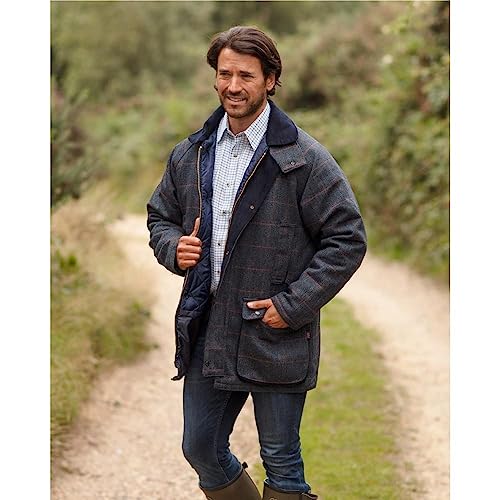 Walker and Hawkes Men's Barlaston Derby Tweed Jacket - Countryside Shooting Jacket for Men with Waterproof Fabric Protector, Blue Tweed - 4X-Large