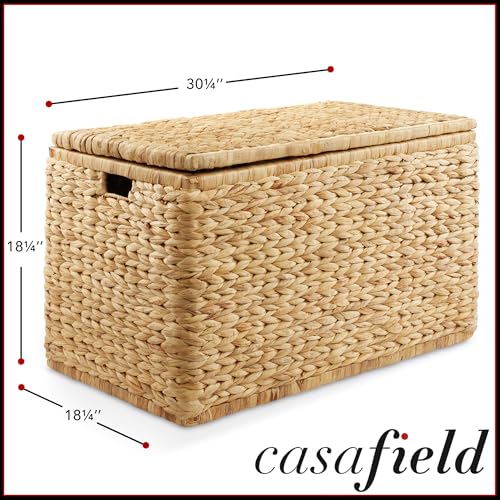 Casafield 30" Storage Chest with Lid, Handles, and Safety Hinge - Natural, Water Hyacinth Wicker Storage Trunk for Entry Way, Living Room, Bedroom - Thumbnail 7
