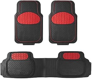 Automotive Floor Mats Red Climaproof for All Weather Protection Universal Fit Heavy Duty Rubber fits Most Cars, SUVs, and Trucks (Full Set Trim to Fit) FH Group F11500RED