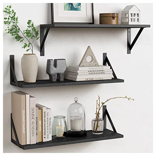 Black Floating Shelves 24 inches Long Set of 3, 24 x 8 Inch Deep Bathroom Wall Shelves Over Toilet for Towels, Connect 2 or 3 Wood Shelves as 48 or 72 Inch Wide for Bedroom Kitchen Closet
