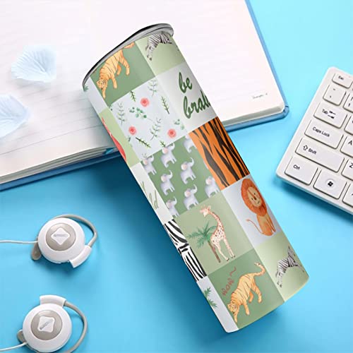 Ynbuyouzhong Baby Safari Animals 20Oz Skinny Tumbler With Lid And Straw Cartoon Safari Animals Patchwork Vacuum Insulated Cup Water Bottle Jungle Wild Animals Gift Travel Coffee Mugs #TOP5