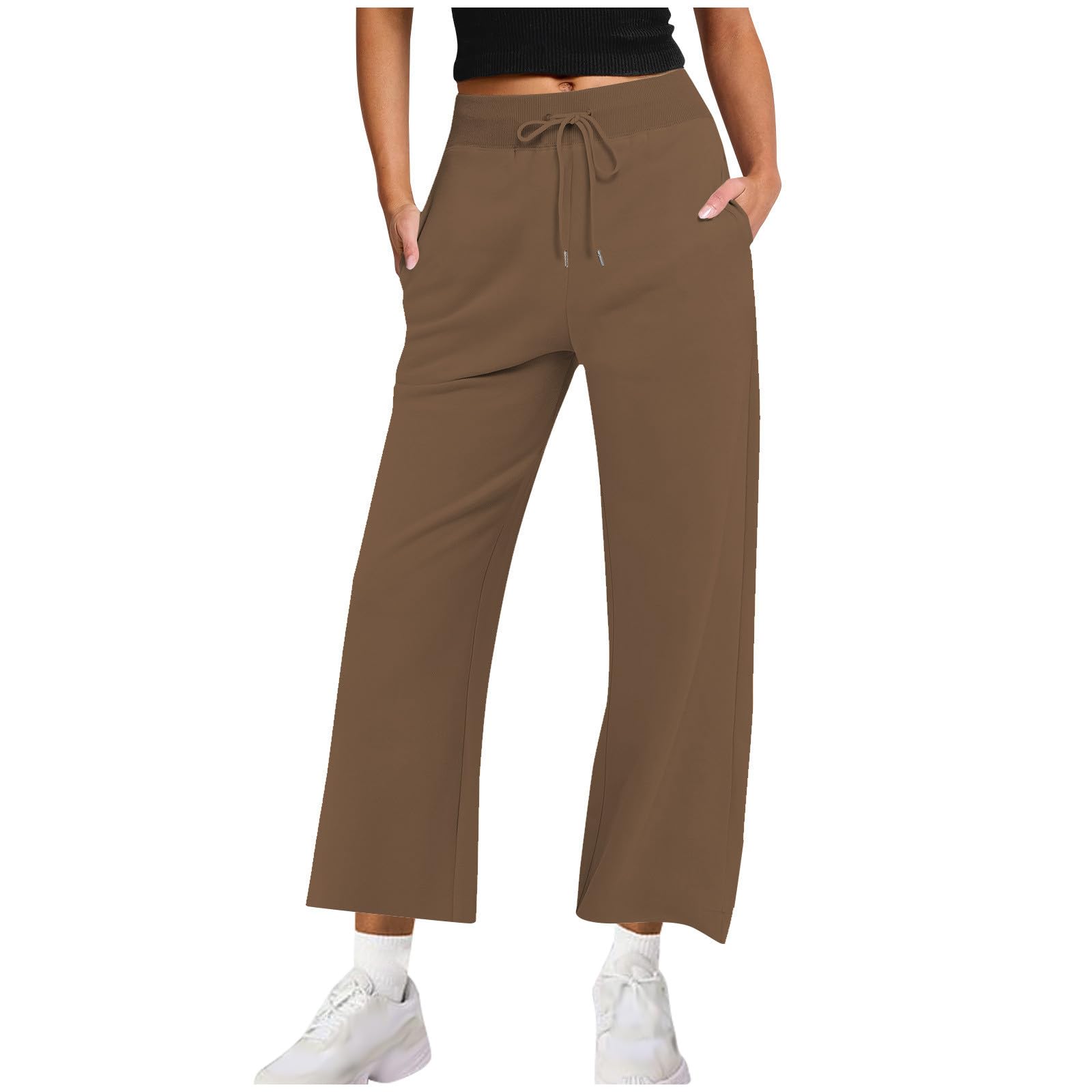 Fall Winter Sweatpants for Women Wide Leg Drawstring Pant High Waisted Elastic Pants Casual Solid Color Baggy Trousers